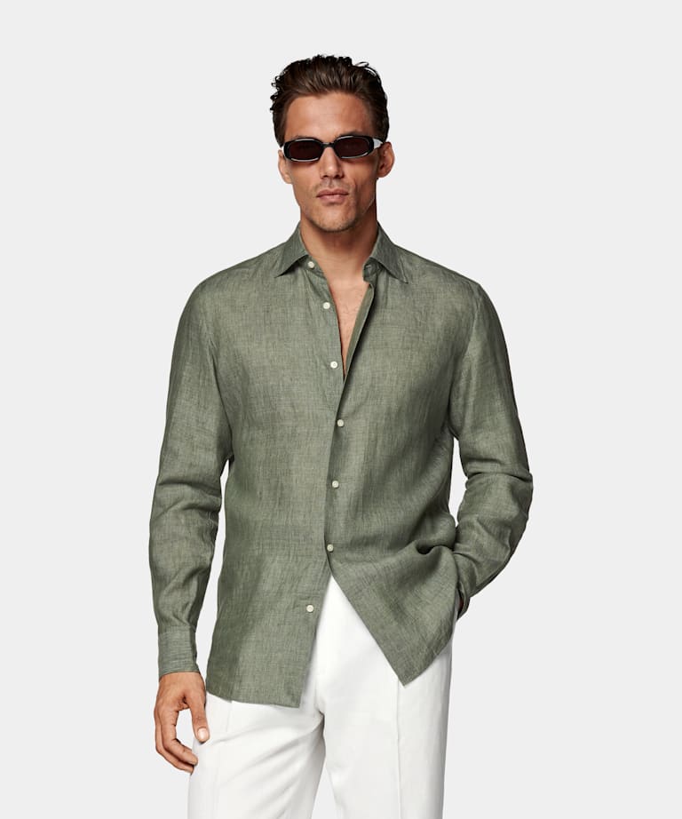 Forest Green Poplin Tailored Fit Shirt