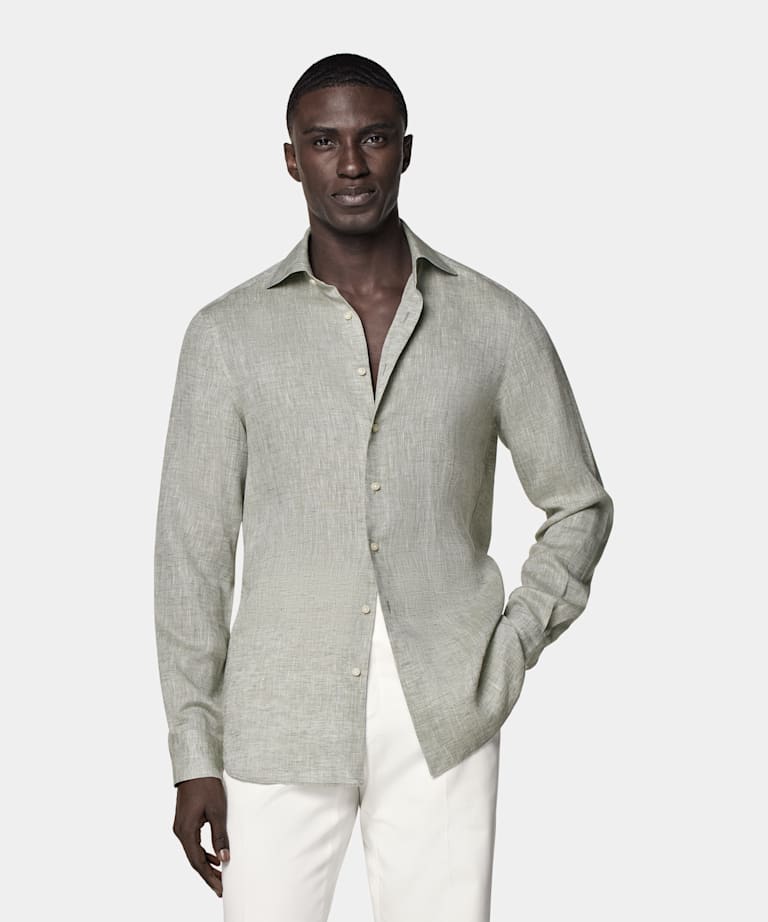 Grayish Striped Poplin Tailored Fit Shirt