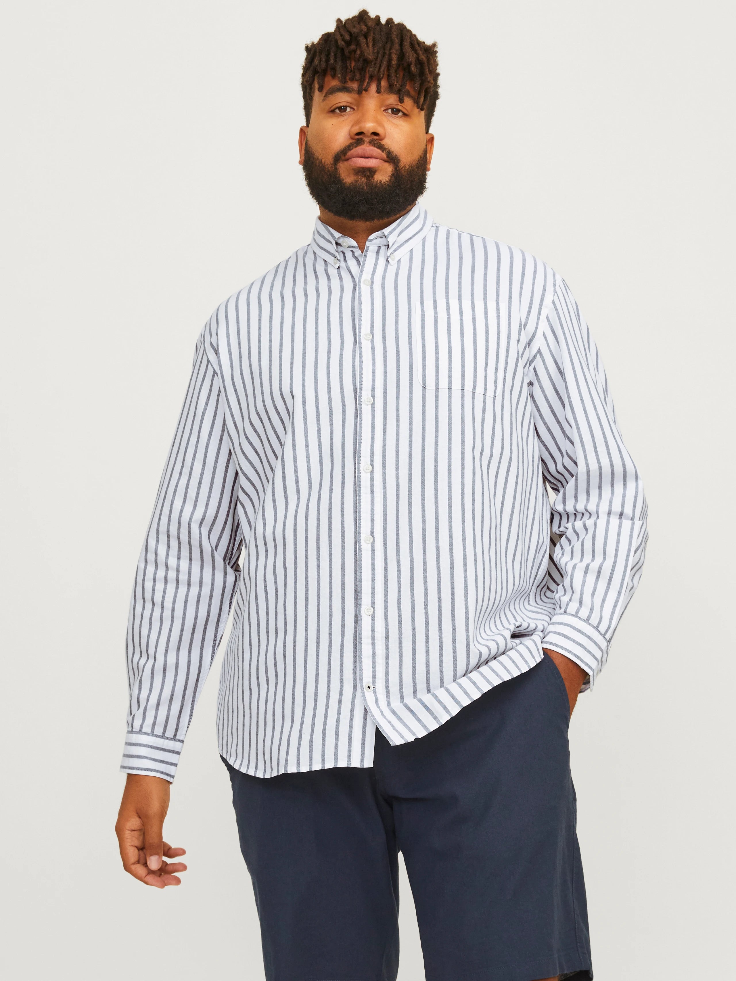 Plus Size Regular Fit Casual Shirt | White/Blue Striped